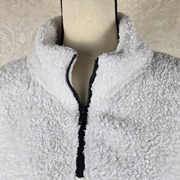 Calvin Klein Performance Size XL White Sherpa 1/4 Zip Pullover Cropped Waist - Picture 3 of 12